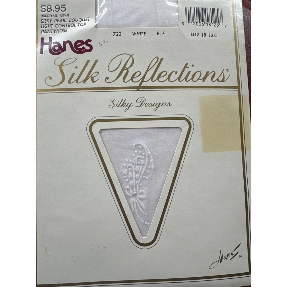 VINTAGE Hanes Silk Reflections Silky Designs Hose White Floral Pearl size EF